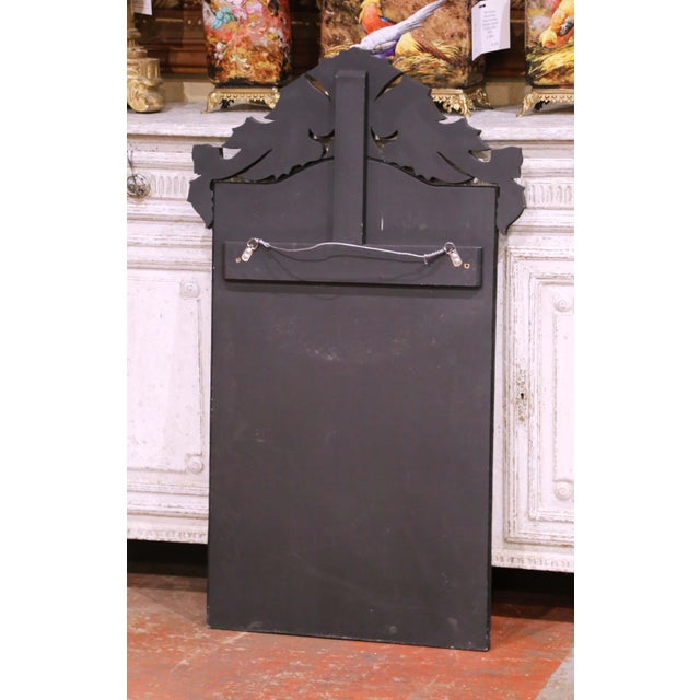 Silver Mid-Century Italian Venetian Etched Glass Wall Mirror With Crest For Sale - Image 8 of 8