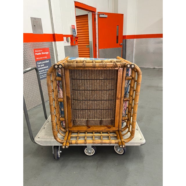 Wood Vintage 1970s Rattan Club Chair With Updated Upholstery For Sale - Image 7 of 11