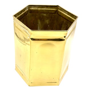 Vintage English Brass Hexagonal Jardiniere Planter For Sale