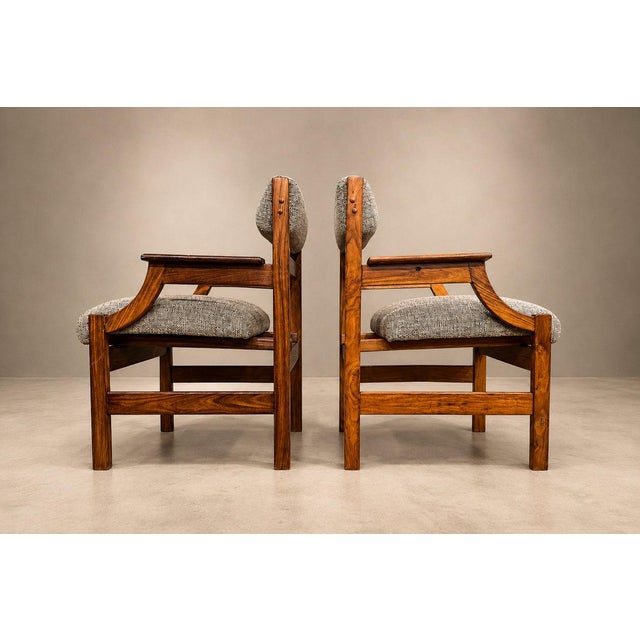 Brazilian Modern Pair of Armchairs in Caviúna Wood & Performance Boucle, Brazil, 1960s - Lot 103B For Sale - Image 17 of 18