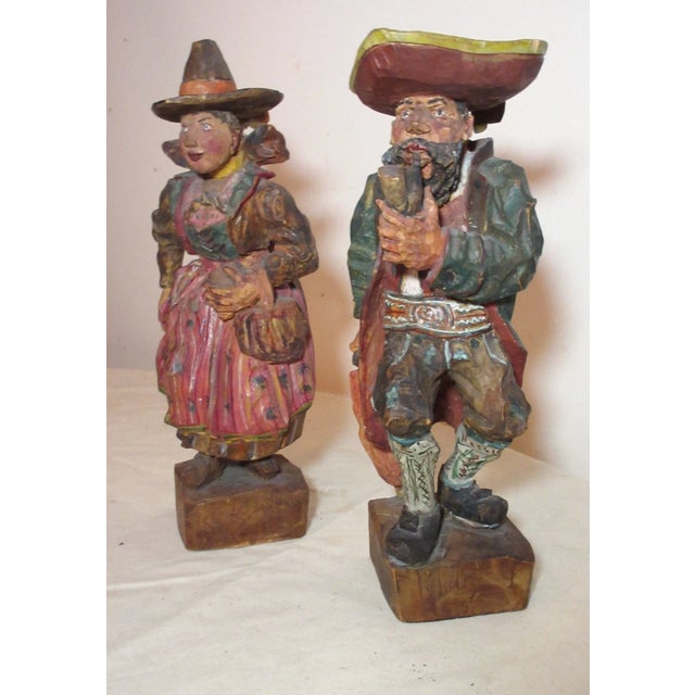 1950s Pair Rare Museum Hand Carved Wood Carl Hallsthammar Folk Art Figural Sculpture For Sale In New York - Image 6 of 12