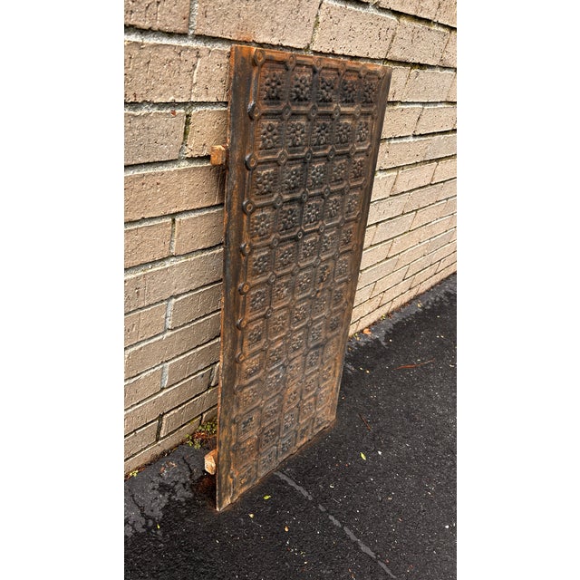 Beautifully detailed antique cast iron fireback. Square floral design. Dimensions state is for the main fireback. The two...