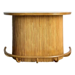 Vintage Boho Rattan Half Moon Dry Bar For Sale