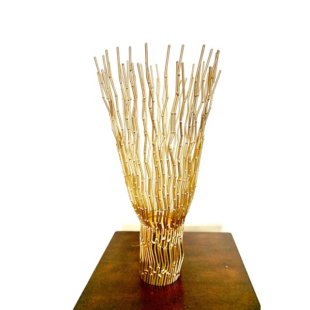 Hollywood Regency Modern Contemporary Metal Goldtone Large Candle Holder For Sale - Image 4 of 7