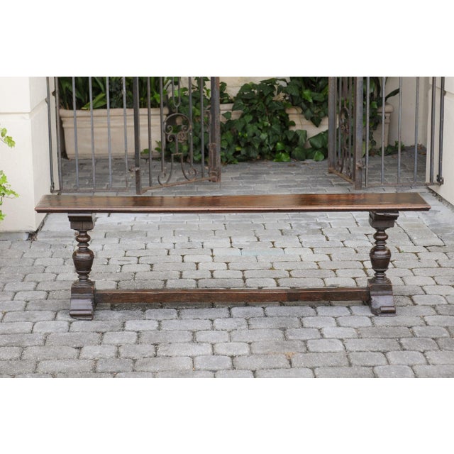 Two English Georgian Period Walnut Benches with Turned Legs and Cross Stretcher For Sale In Atlanta - Image 6 of 12
