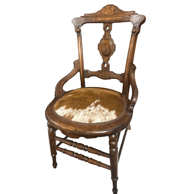 'Desperado Eastlake' 19th Century Parlor Seating Reupholstered in Cowhide and Denim For Sale In Saint Louis - Image 6 of 12