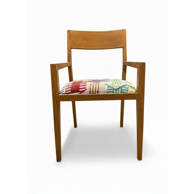 Mid Century Modern Teak Arm Chairs, Upholstered Seat, Tapered Legs, Minimalist Design For Sale In Chicago - Image 6 of 9