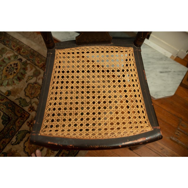Antique Hitchcock Chair: Black & Gold Harvest Stencil Caned Seat Early American Occasional Seating For Sale In Washington DC - Image 6 of 9