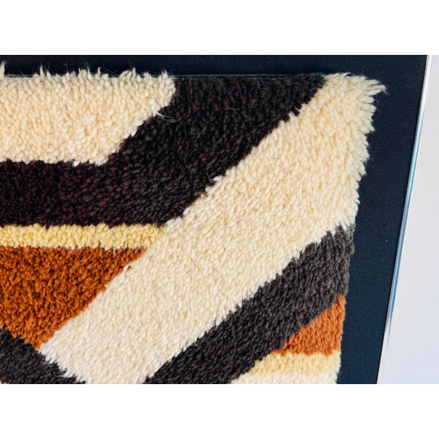 Hojer Eksport Wilton Vintage 1960s Hojer Eksport Wilton Style Geometric Rya Wool Rug Wall Art Framed For Sale - Image 4 of 9