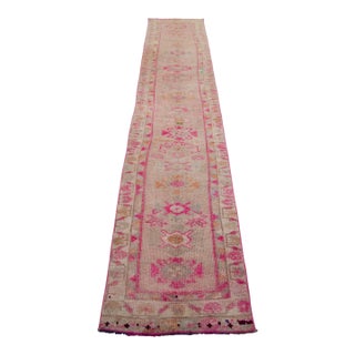 2x11 Ft Approx Pink Kurdish Herki Hand-Knotted Distressed Runner For Sale
