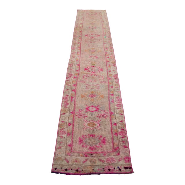 2x11 Ft Approx Pink Kurdish Herki Hand-Knotted Distressed Runner For Sale