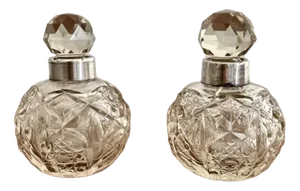 Antique Edwardian Silver Collar & Cut Glass Scent Bottles, 1900, Set of 2