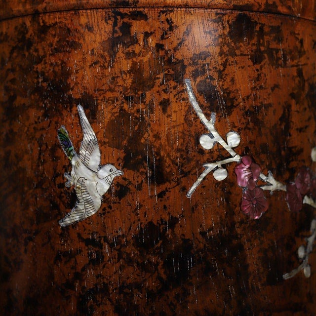 Vintage Chinese Huali Rosewood Brush Pot | Mother-of-Pearl Inlaid Bird & Flower Motif For Sale - Image 9 of 10
