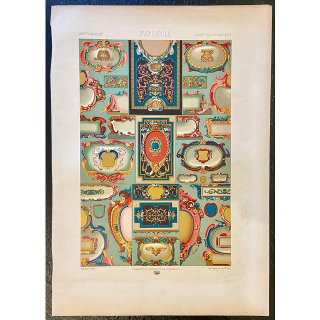 1870 French Decorator Print, XVII Siecle, Auguste Racinet For Sale - Image 4 of 4