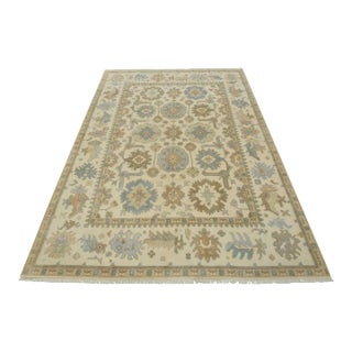 Oushak Rug 9′ X 11’11” Ivory Wool Traditional Hand-Knotted Oriental Carpet For Sale