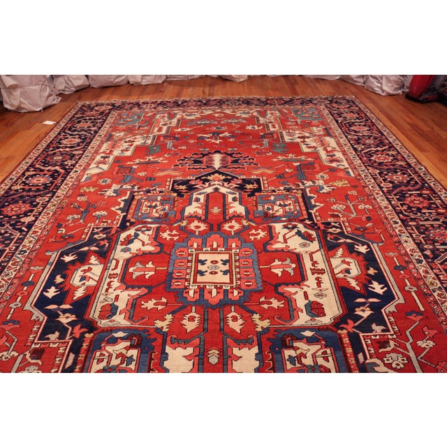 Masterfully Executed Large Antique Persian Heriz Serapi Rug, Country of Origin: Persia, Circa Date: 1900