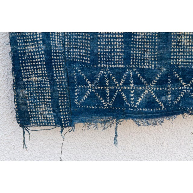 Azure Grid Indigo Mud Cloth Throw For Sale - Image 4 of 7