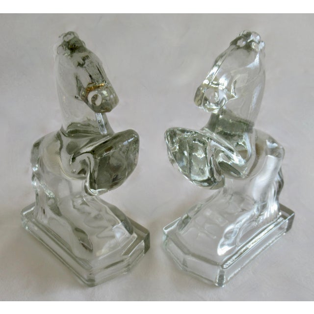 Transparent C.1950's Glass Rearing Horse Bookends - Pair For Sale - Image 8 of 11