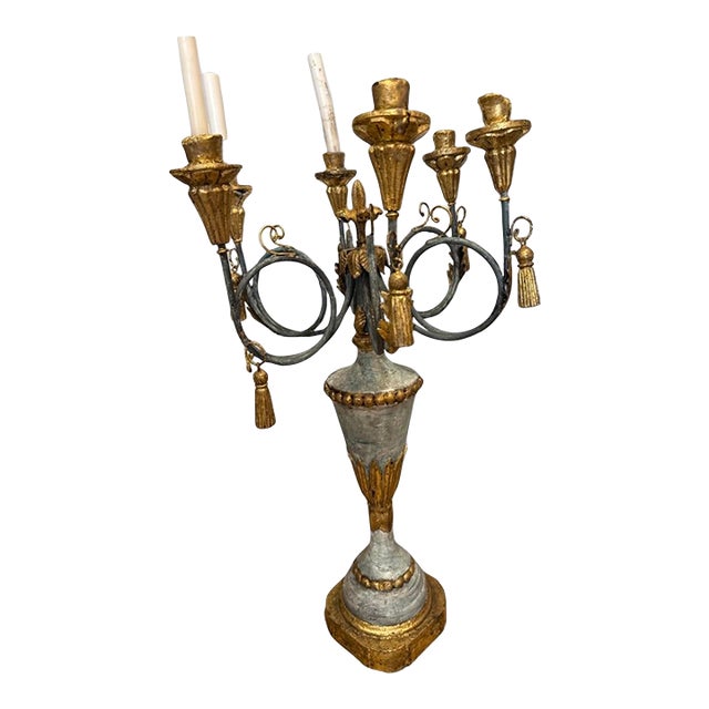 Vintage Italian Plaster Wood and Metal Candelabra For Sale