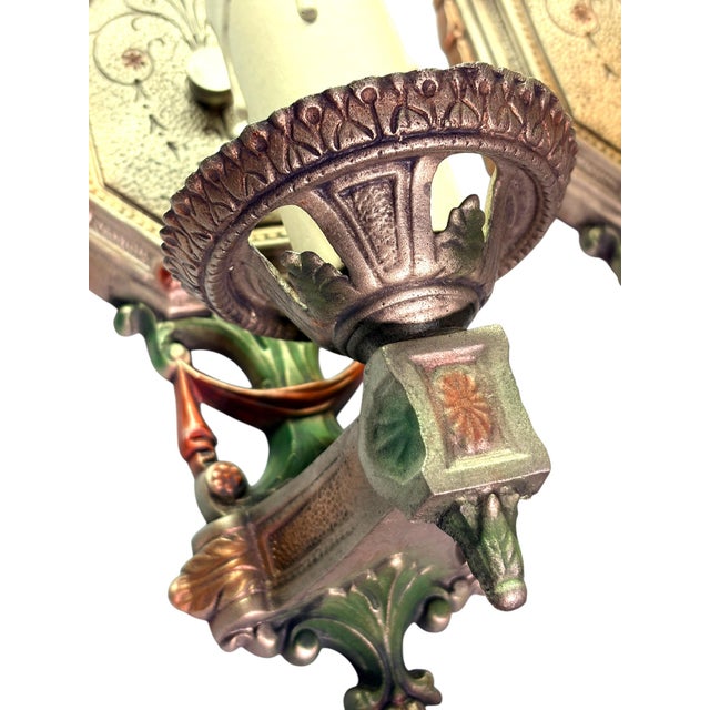 1920s 1920s Cast Aluminum Wall Sconces With Silver Red and Green Finish - Pair For Sale - Image 5 of 13