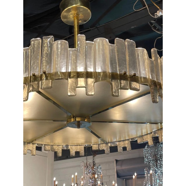 Metal Modern Murano Glass & Brass Chandelier For Sale - Image 7 of 10