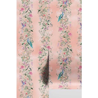 Mahjong Floral Stripe Grasscloth Wallpaper by House Party | Coral Crack | 6 Yards For Sale