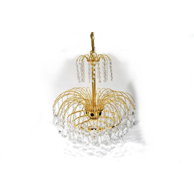 Mid-Century Modern Vintage Mid-Century Modern Crystal and Brass Waterfall Chandelier For Sale - Image 3 of 8