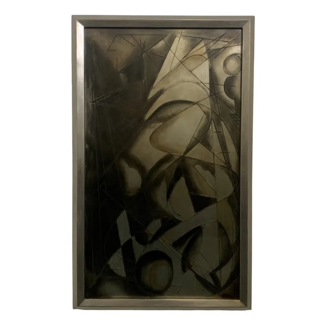 Futurist Painting in Back Treated Glass by Lam Lee Group, 1980 For Sale