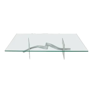 Twisted Metal Ribbon Base 3/4" Rectangle Glass Top Mid Century Coffee Table