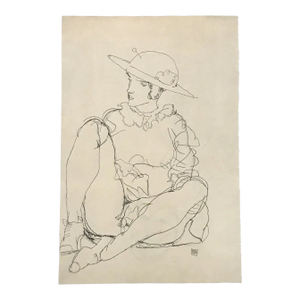 1981 Egon Schiele 38 Erotic Drawing Girl With Hat