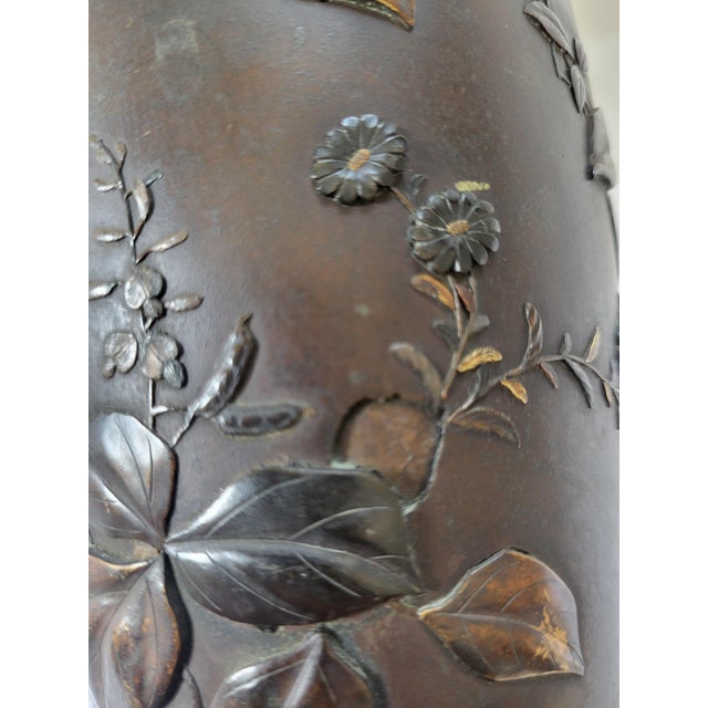 19th Century Antique Japanese Meiji Bronze and Mixed-Metal Vases, 1890s, Set of 2 For Sale - Image 5 of 7
