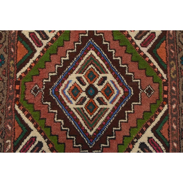 Hamedan Runner 2’7” X 9’2” Pink Wool Vintage Tribal Hand-Knotted Oriental Rug For Sale - Image 10 of 14