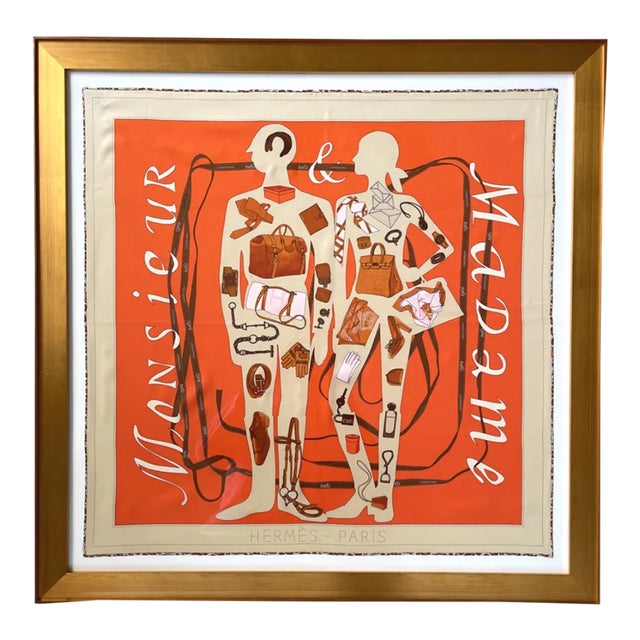 HERMES Monsieur et Madame スカーフ Hermes Monsieur Et Madame Framed Vintage Silk Scarf | Chairish