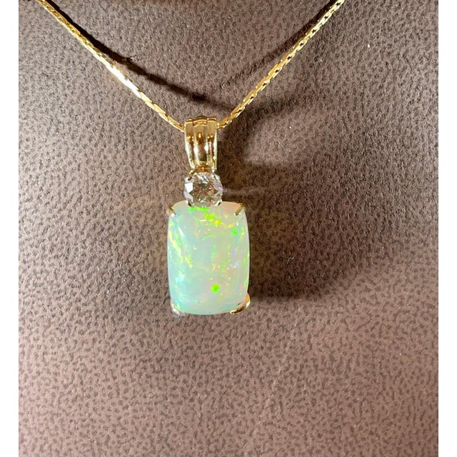 7 Ct Ethiopian Opal & Diamond Pendant / Necklace 14 Karat + 14 Kt Gold Chain For Sale - Image 10 of 18