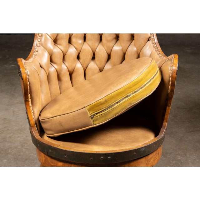 Vintage Tufted Leather Chesterfield Barrel Chair For Sale - Image 9 of 12