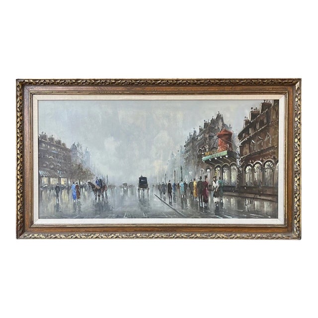 Late 20th Century Antonio Devity Paris Street Scene Oil Painting Framed & Signed Art Impressionism Traditional 1800s Cityscape For Sale