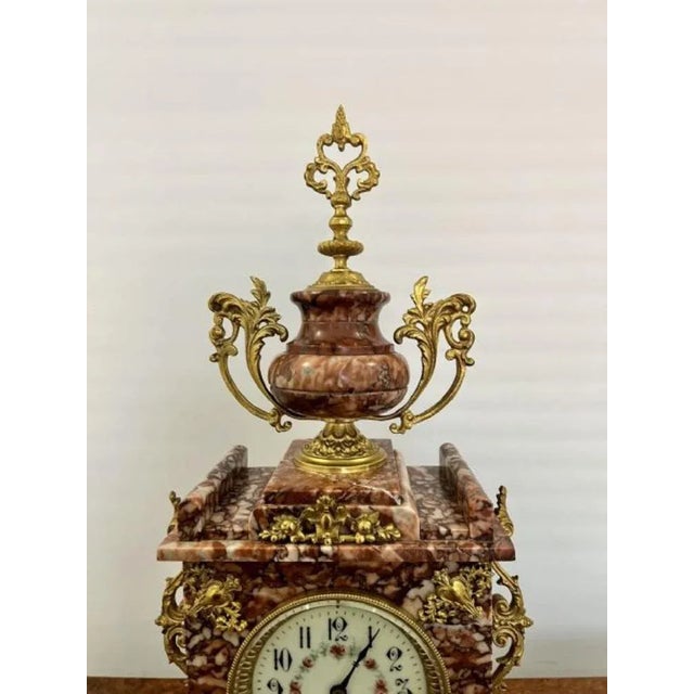 Victorian French Ornate Marble Clock Set, 1860s, Set of 3 For Sale - Image 6 of 12