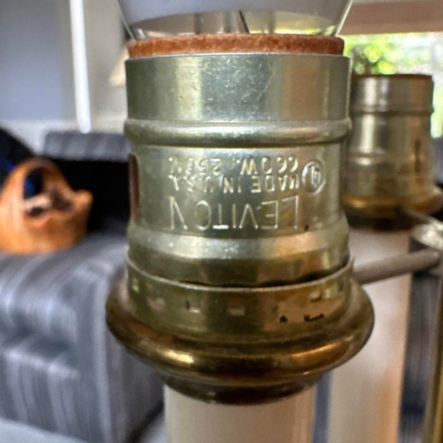 Black Vintage Stiffel Brass Bouillotte 3-Light French Table Lamp Black Gold Tole Shade For Sale - Image 8 of 17