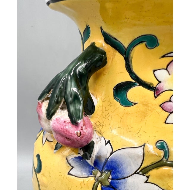 Vintage Chinese Floral Hand-Painted Porcelain Lamp With Applied Fruit Handles - Chinoiserie, Traditional, Asian For Sale - Image 10 of 14