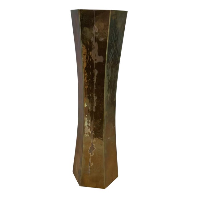 Italian Modern Hexagonal Vase in Hand-Beaten Brass from Boras, 1970s For Sale
