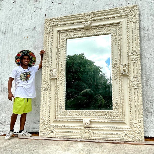 Traditional Vintage Regency Monumental Hand Carved Floor Mirror For Sale - Image 3 of 11