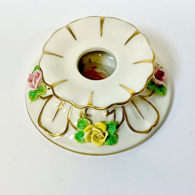 Cream 1950s Vintage Dresden German Porcelain Candle Holders - A Pair. For Sale - Image 8 of 11