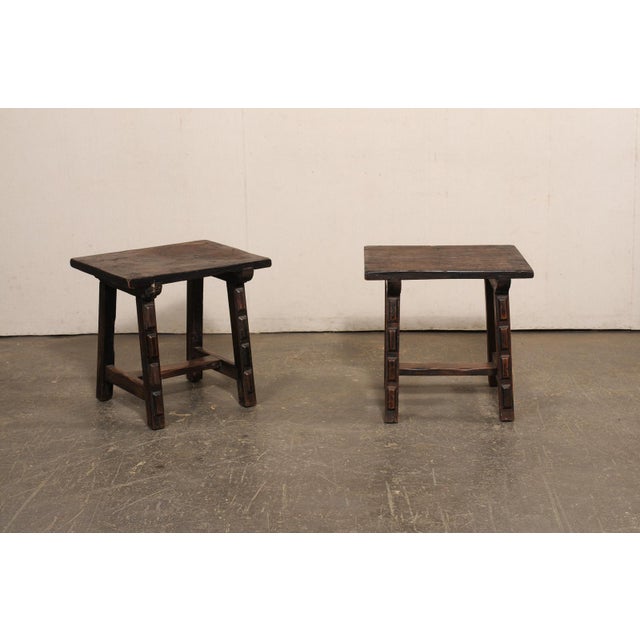 Italian 1800s Italian Trestle Leg Wood Side Tables - A Pair For Sale - Image 3 of 11