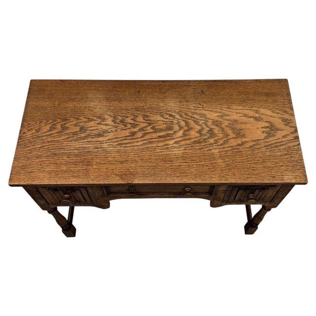 Early 20th Century Antique English Edwardian Oak Writing Desk For Sale - Image 4 of 13