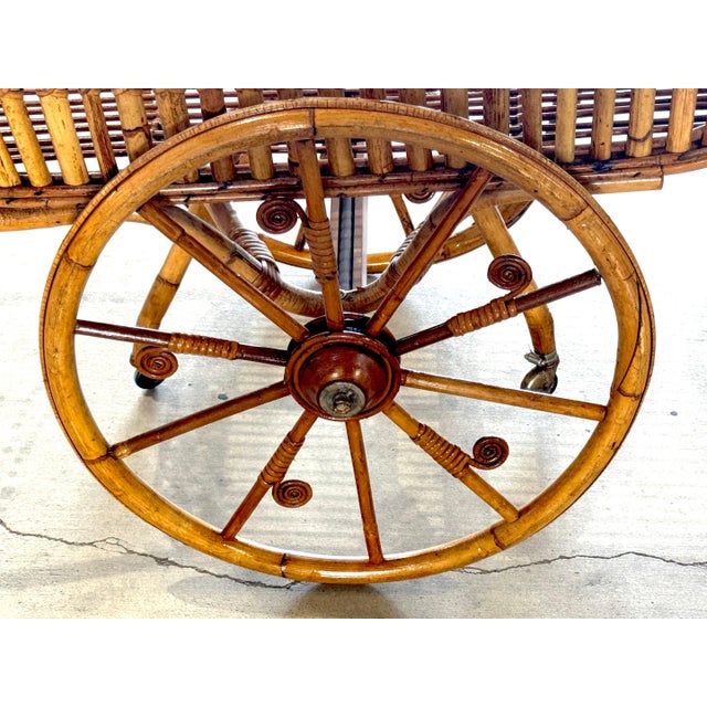 French Modernist Rattan Bar or Flower Cart with Bottle Holders For Sale - Image 15 of 18