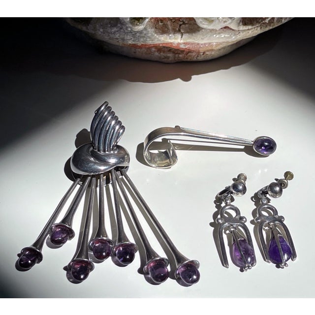 Amethyst Mexican Modern Silver and Amethyst Earrings Antonio Pineda For Sale - Image 8 of 8