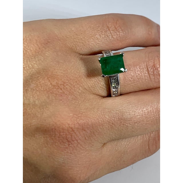 Gemstone 3.5 Carat Emerald Cut Emerald and 0.5 Carat Diamond Ring 14 Karat White Gold For Sale - Image 7 of 18
