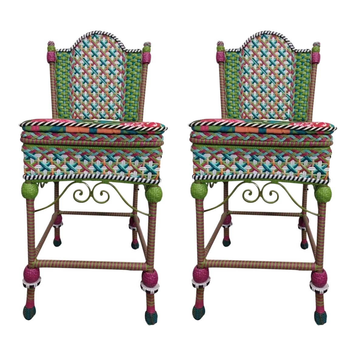 Early 21st Century Pair of MackenzieChilds "Greenhouse" Resin Wicker