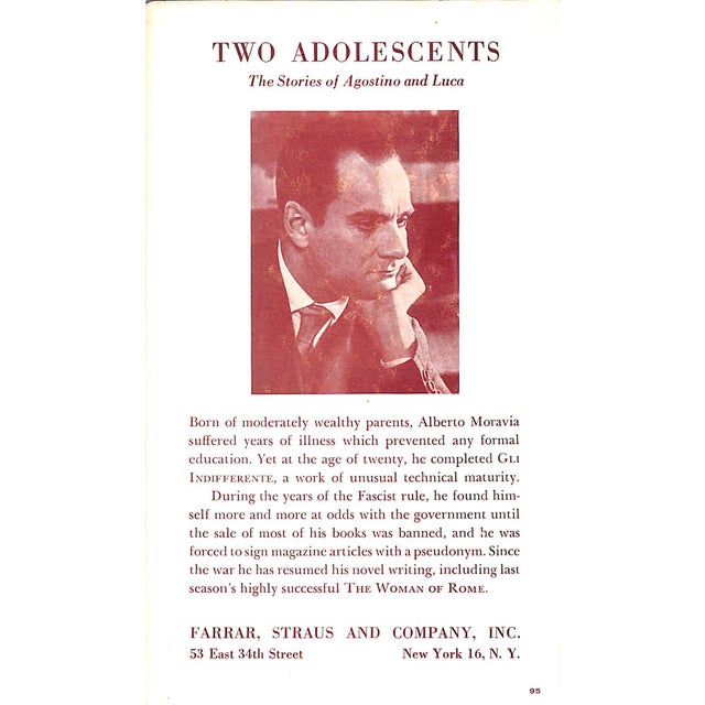 "Two Adolescents the Stories of Agostino and Luca" 1950 Moravia, Alberto For Sale - Image 4 of 4