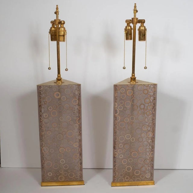 Mid-Century Modern Vintage 1980s Smoked Acrylic Lamps - a Pair For Sale - Image 3 of 7